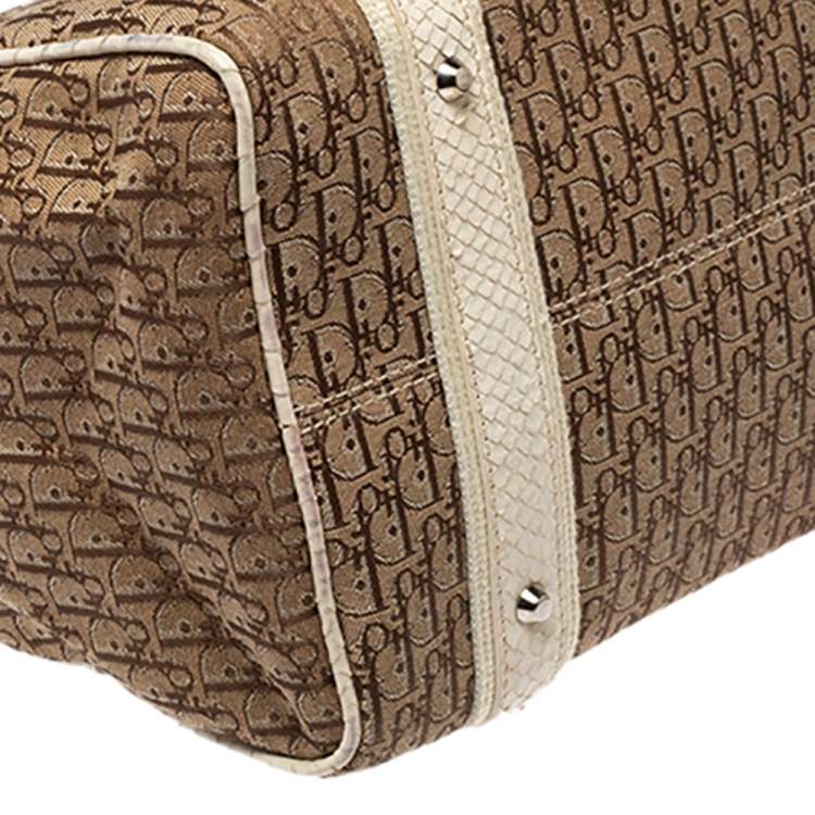 Pre Owned Dior White/Beige Oblique Canvas and Python Boston Bag 