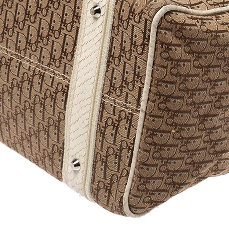 Pre Owned Dior White/Beige Oblique Canvas and Python Boston Bag 