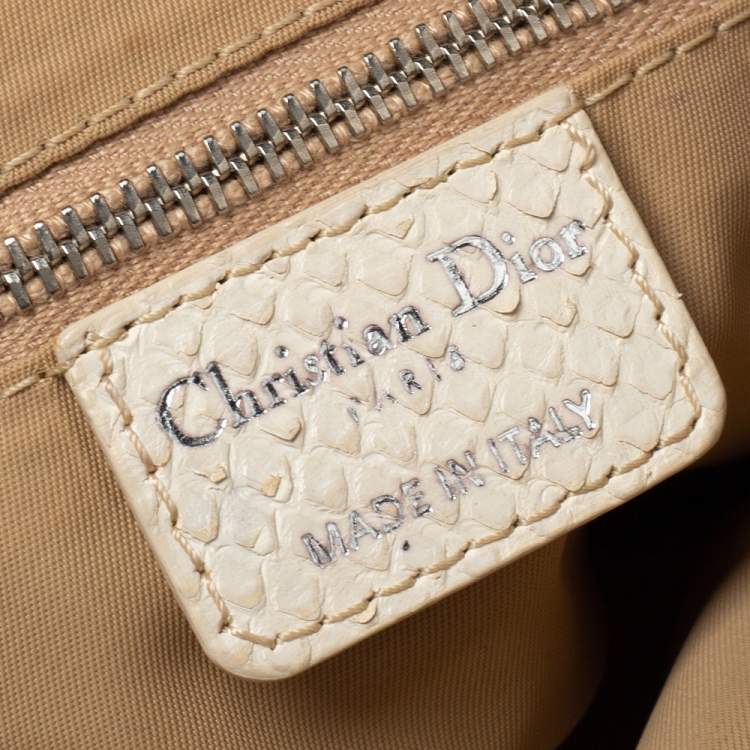 Pre Owned Dior White/Beige Oblique Canvas and Python Boston Bag 