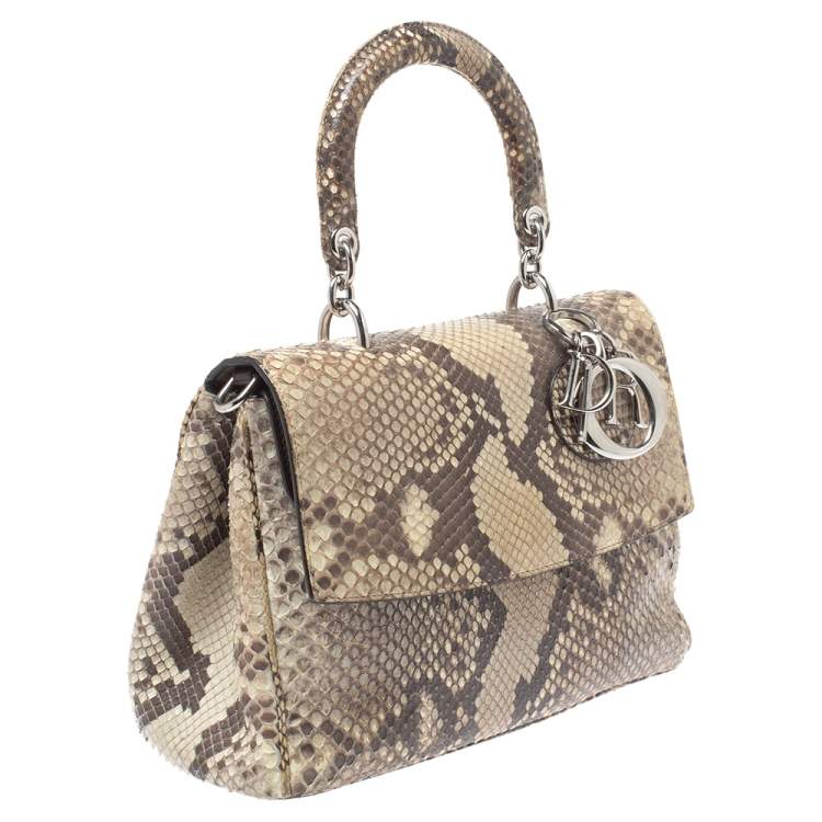 Pre Owned Dior Beige Python Small Be Dior Flap Top Handle Bag