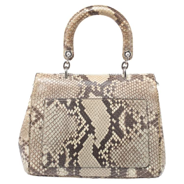 Pre Owned Dior Beige Python Small Be Dior Flap Top Handle Bag
