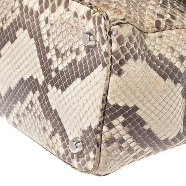 Pre Owned Dior Beige Python Small Be Dior Flap Top Handle Bag