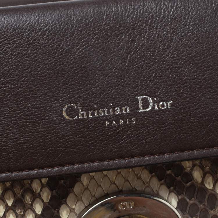 Pre Owned Dior Beige Python Small Be Dior Flap Top Handle Bag
