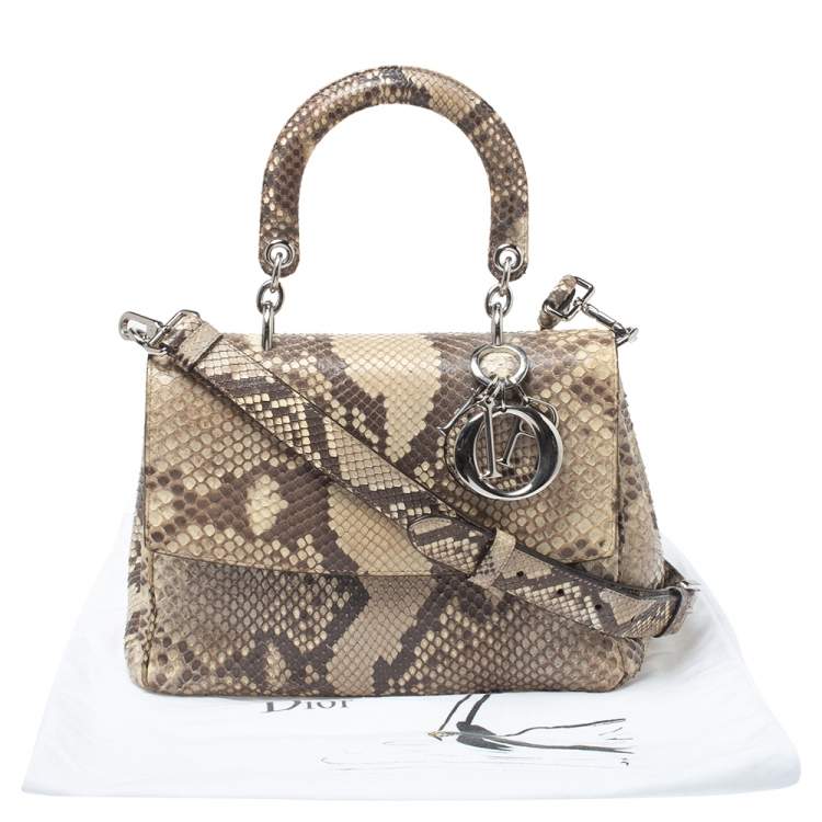 Pre Owned Dior Beige Python Small Be Dior Flap Top Handle Bag