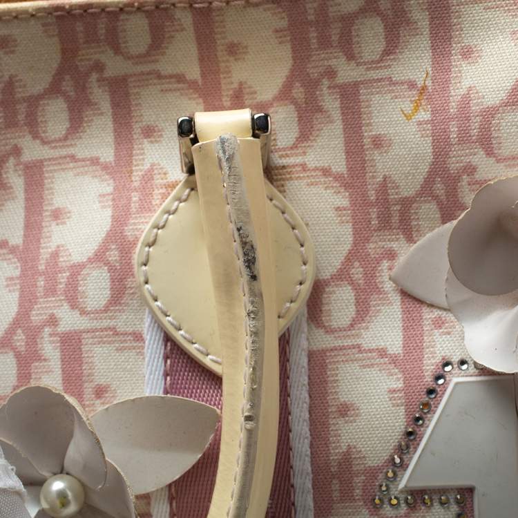 Pre Owned Dior Pink/White Monogram Canvas Girly Boston Bag