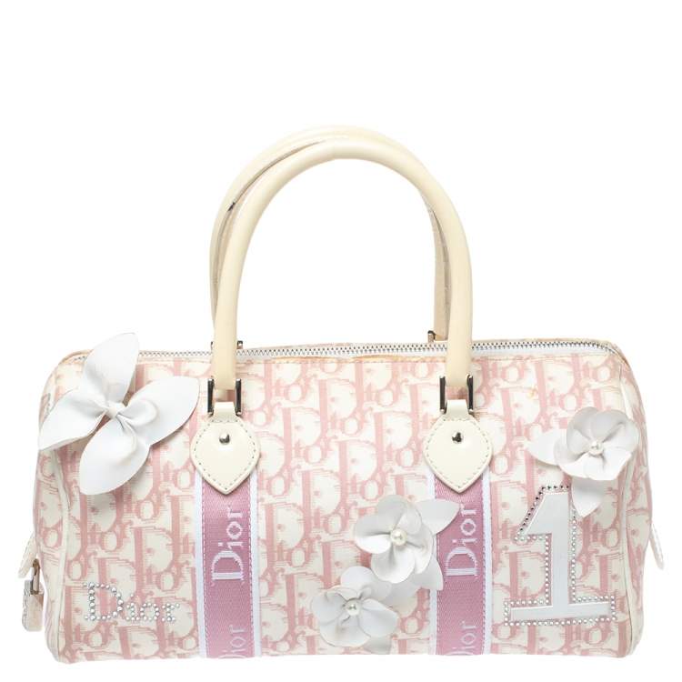 Dior Pink x White Jacquard Diorissimo Boston Bag