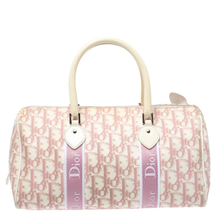 Pre Owned Dior Pink/White Monogram Canvas Girly Boston Bag