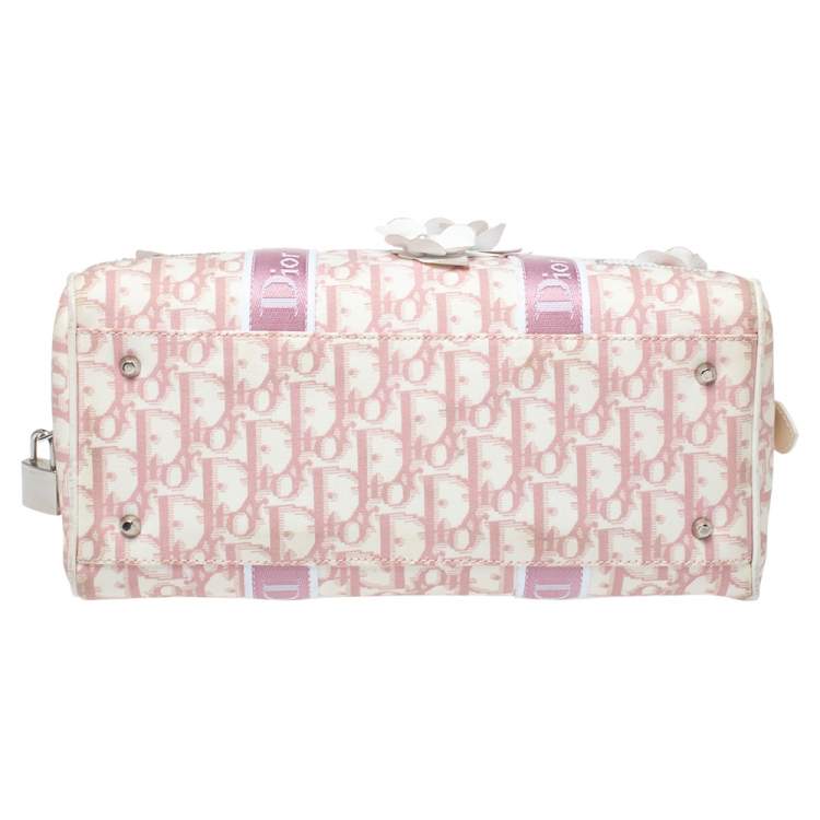 Pre Owned Dior Pink/White Monogram Canvas Girly Boston Bag