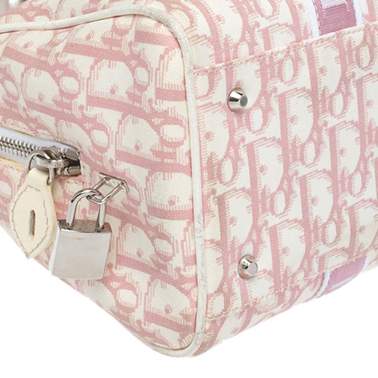 Pre Owned Dior Pink/White Monogram Canvas Girly Boston Bag