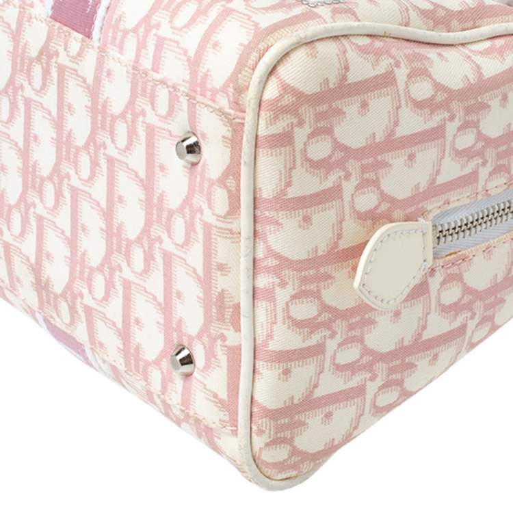 Pre Owned Dior Pink/White Monogram Canvas Girly Boston Bag