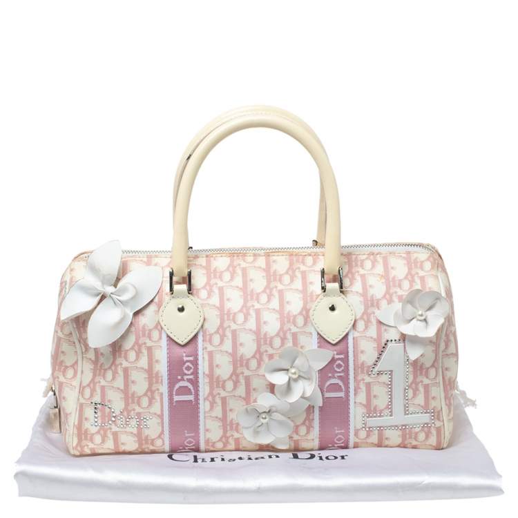 Pre Owned Dior Pink/White Monogram Canvas Girly Boston Bag