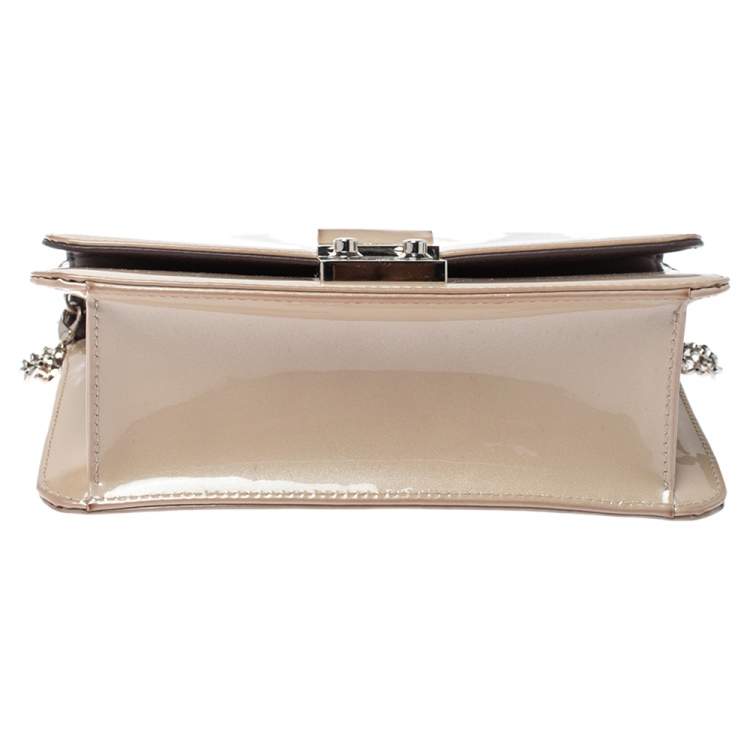 Pre Owned Dior Beige Patent Leather Miss Dior Promenade Chain Pouch