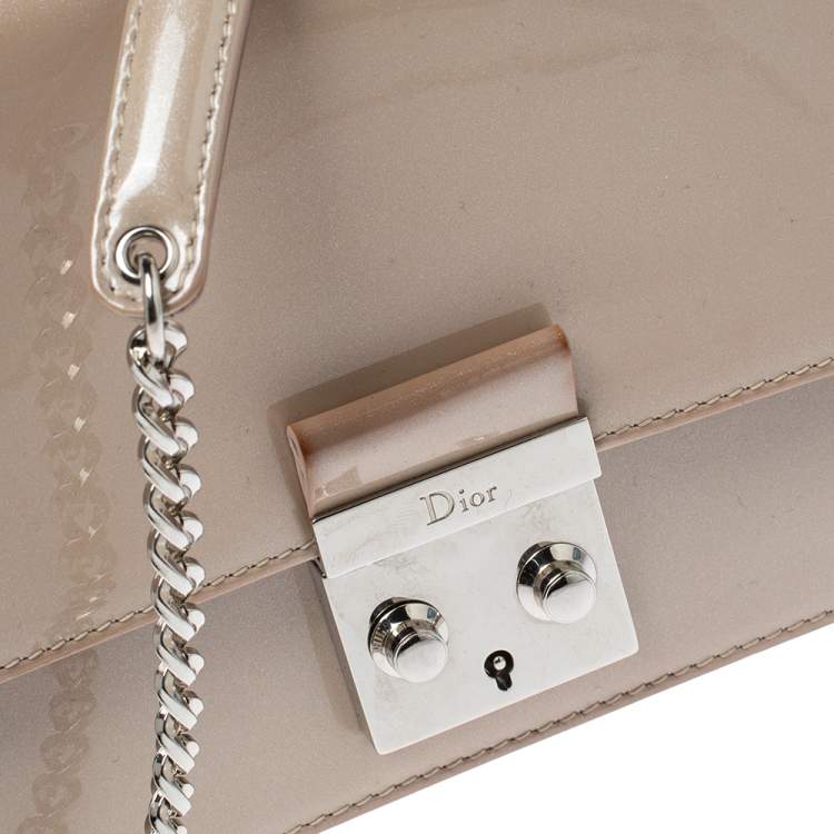 Pre Owned Dior Beige Patent Leather Miss Dior Promenade Chain Pouch