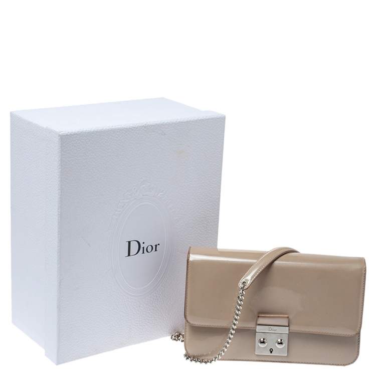 Pre Owned Dior Beige Patent Leather Miss Dior Promenade Chain Pouch