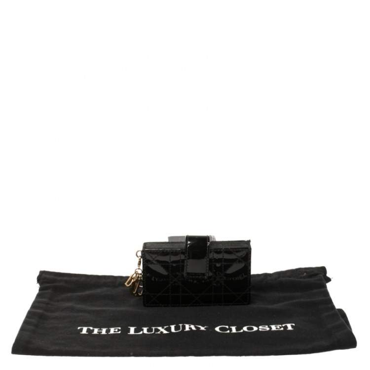 Pre Owned  Dior Black Cannage Patent Leather Lady Dior Gusset Card Case 