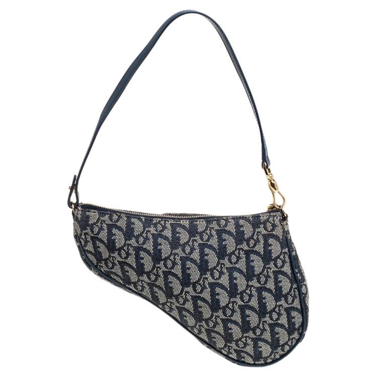 Pre Owned Dior Blue Oblique Canvas Saddle Clutch