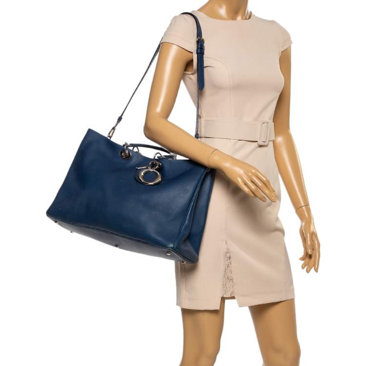 Pre Owned Dior Blue Leather Extra Large Diorissimo Shopper Tote