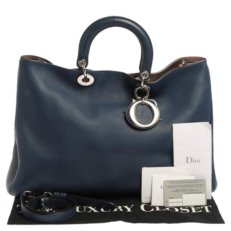 Pre Owned Dior Blue Leather Extra Large Diorissimo Shopper Tote