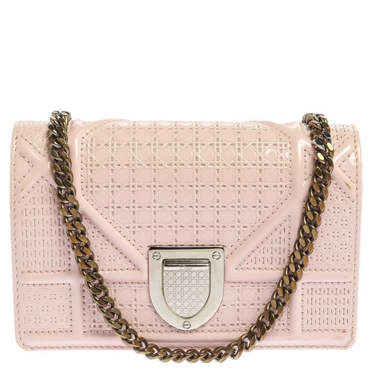 Dior, Bags, Christian Diormetallic Patent Microcannage Medium Diorama  Flap Bag Pink