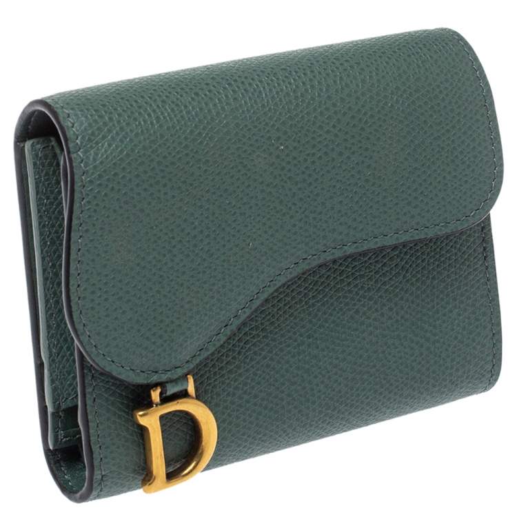 Pre Owned Dior Green Leather Saddle Trifold Wallet 