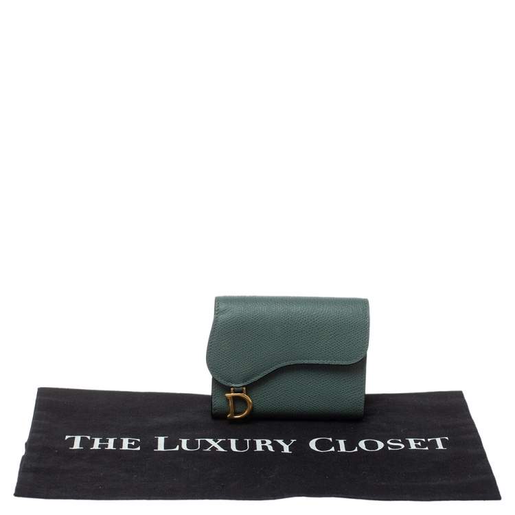 Pre Owned Dior Green Leather Saddle Trifold Wallet 