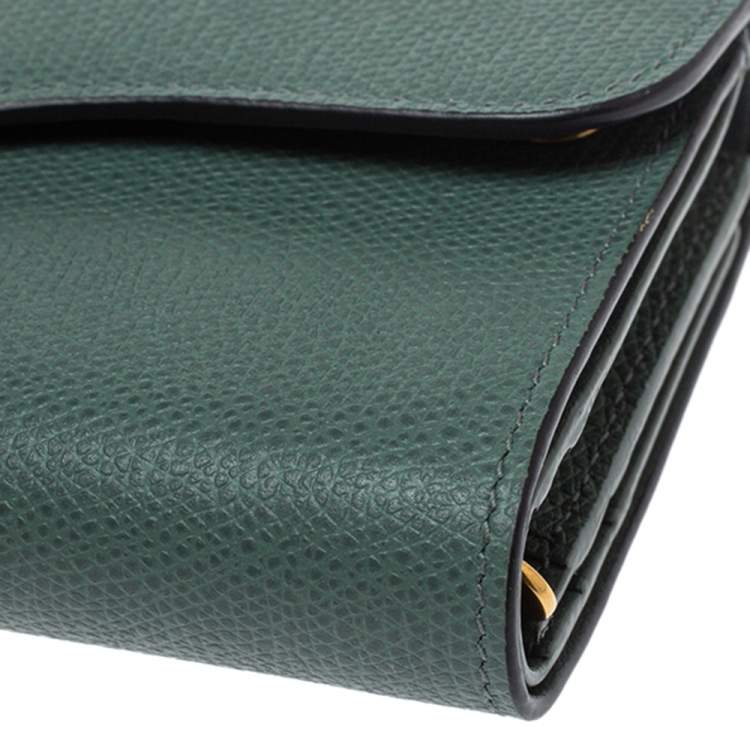Pre Owned Dior Green Leather Saddle Trifold Wallet 
