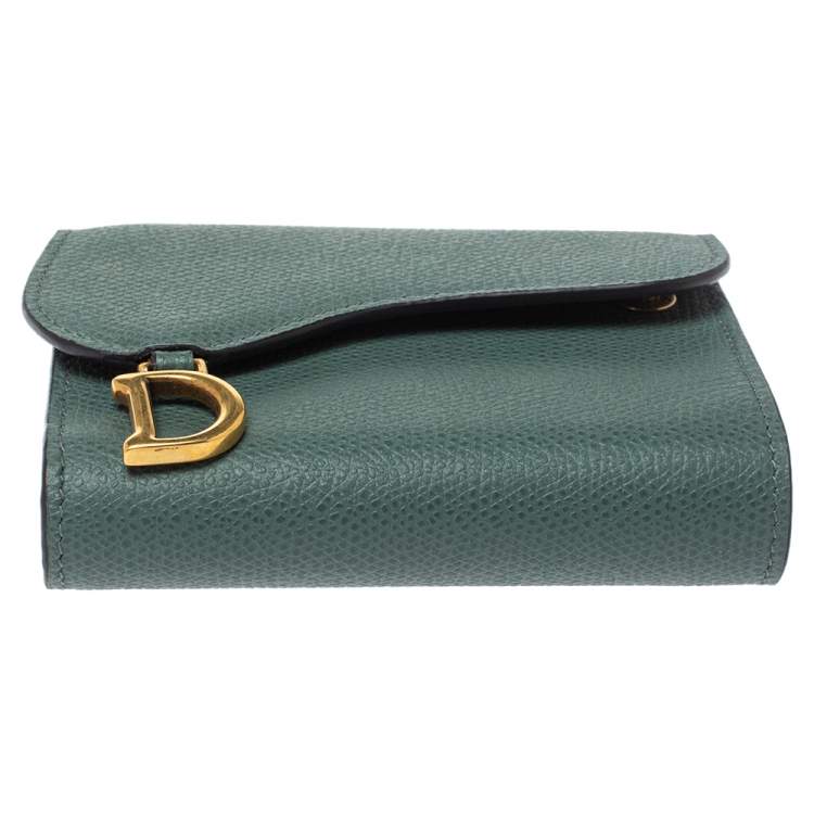 Pre Owned Dior Green Leather Saddle Trifold Wallet 