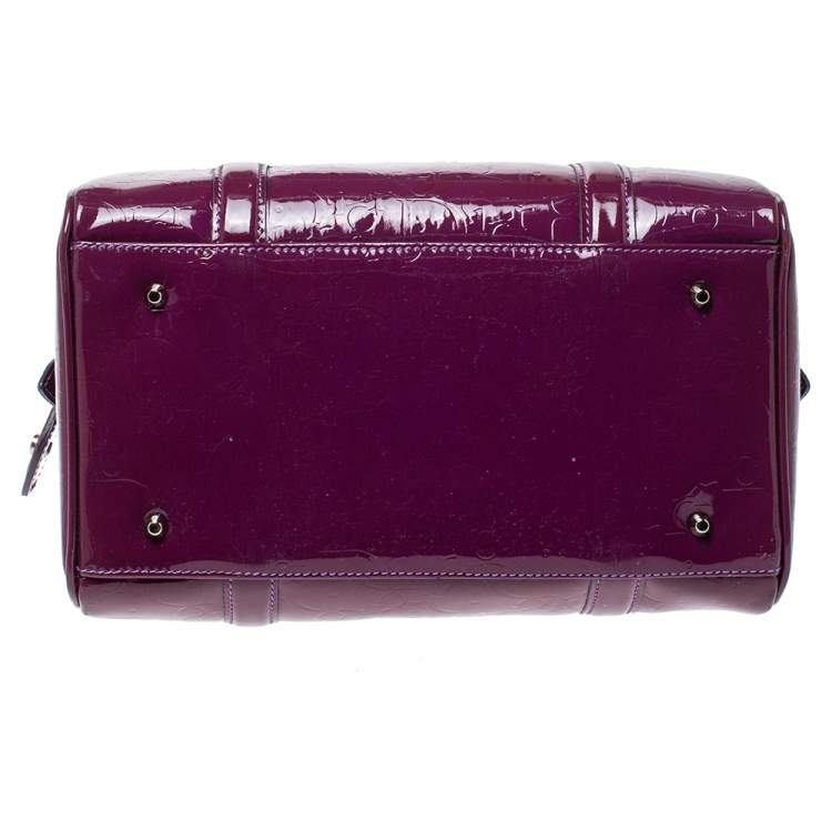 Pre Owned Dior Purple Oblique Embossed Patent Leather Boston Bag