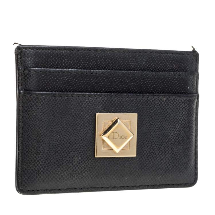 Pre Owned Dior Black Leather Turn Me Dior Card Holder