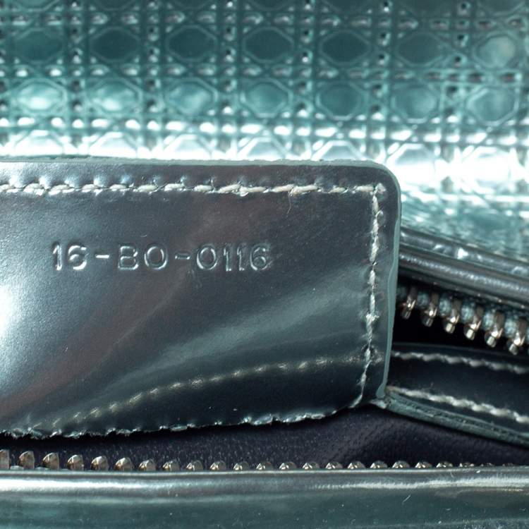 Pre Owned Dior Metallic Green Micro Cannage Patent Leather Medium Lady Dior Tote