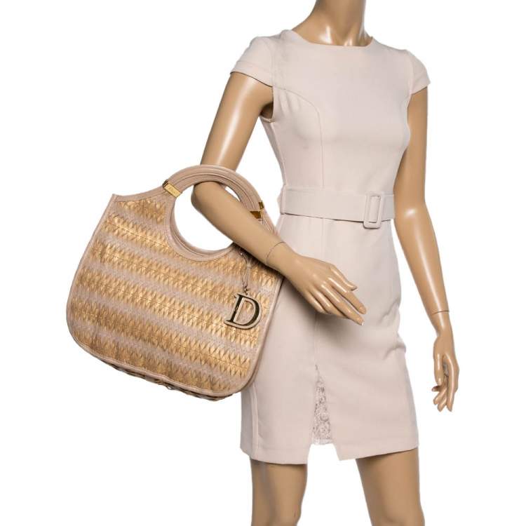 Pre Owned Dior Beige/Gold Leather Diorita Contrast Twist Hobo