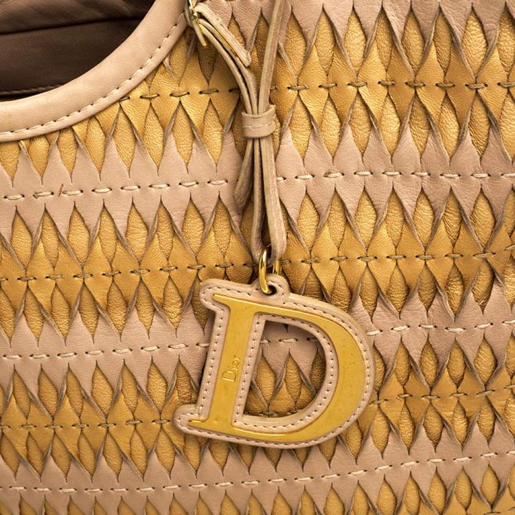Pre Owned Dior Beige/Gold Leather Diorita Contrast Twist Hobo