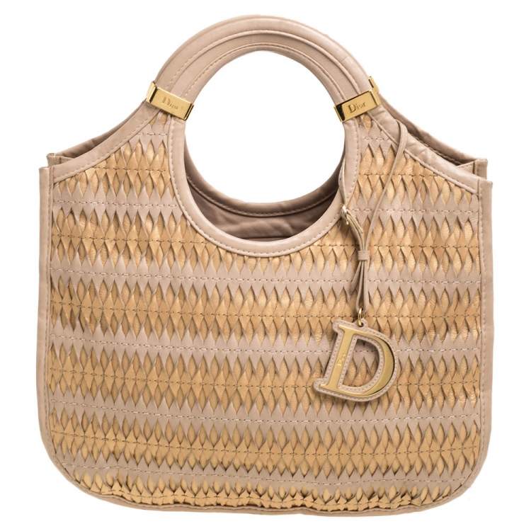 Pre Owned Dior Beige/Gold Leather Diorita Contrast Twist Hobo