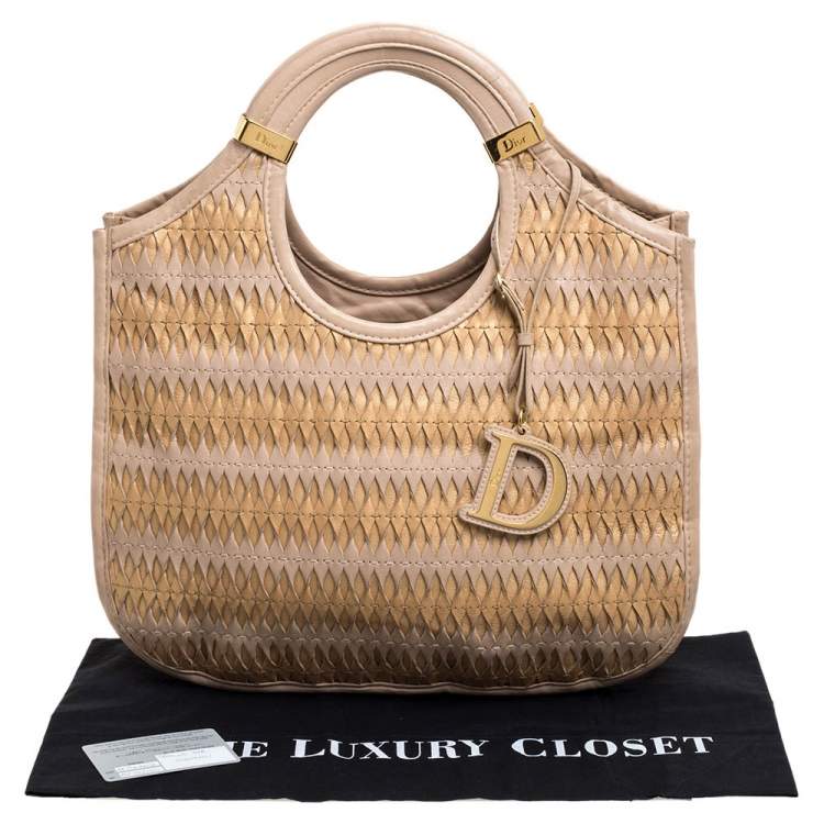 Pre Owned Dior Beige/Gold Leather Diorita Contrast Twist Hobo
