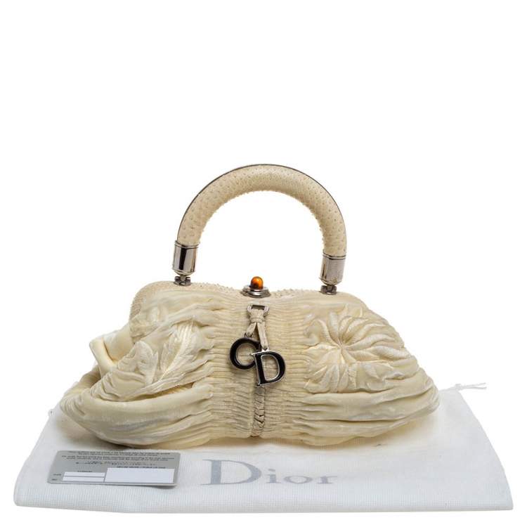 Pre Owned Dior Cream Velvet and Python Karenina Top Handle Bag