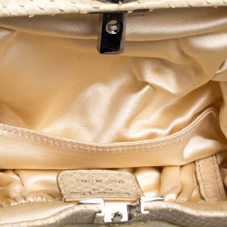Pre Owned Dior Cream Velvet and Python Karenina Top Handle Bag