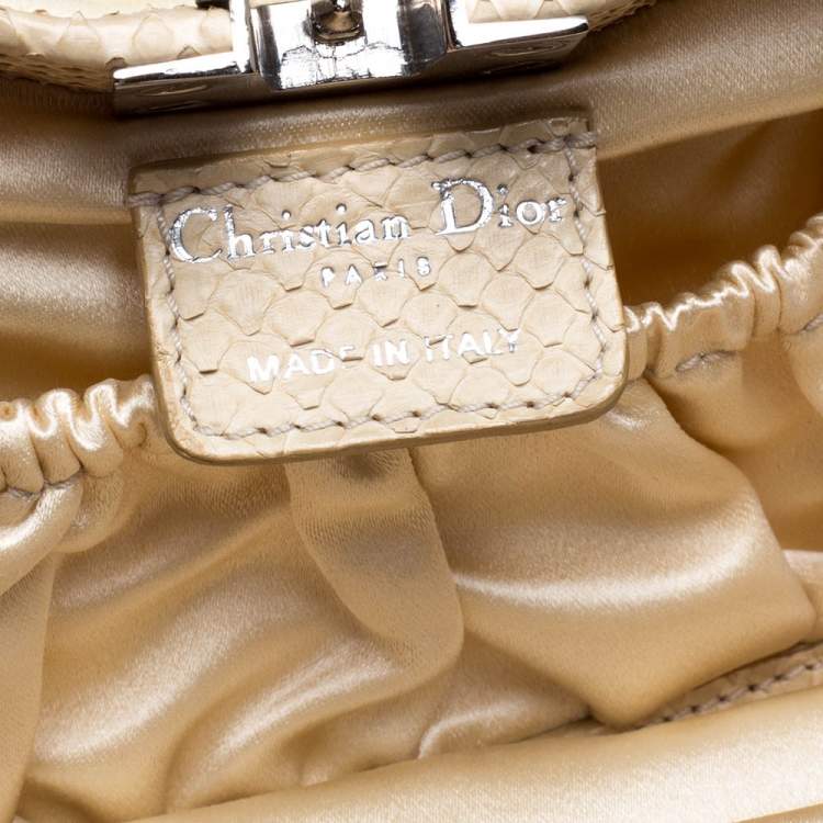 Pre Owned Dior Cream Velvet and Python Karenina Top Handle Bag