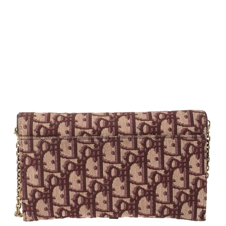Pre Owned Dior Burgundy Oblique Canvas and Leather Saddle Wallet On Chain