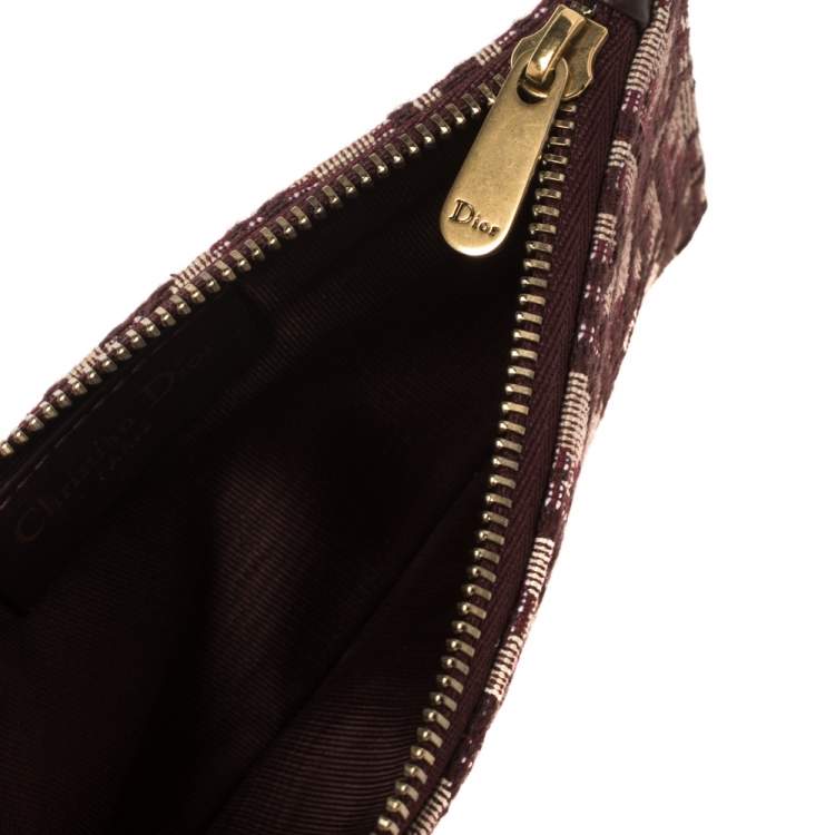 Pre Owned Dior Burgundy Oblique Canvas and Leather Saddle Wallet On Chain