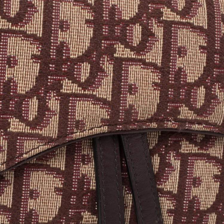 Pre Owned Dior Burgundy Oblique Canvas and Leather Saddle Wallet On Chain