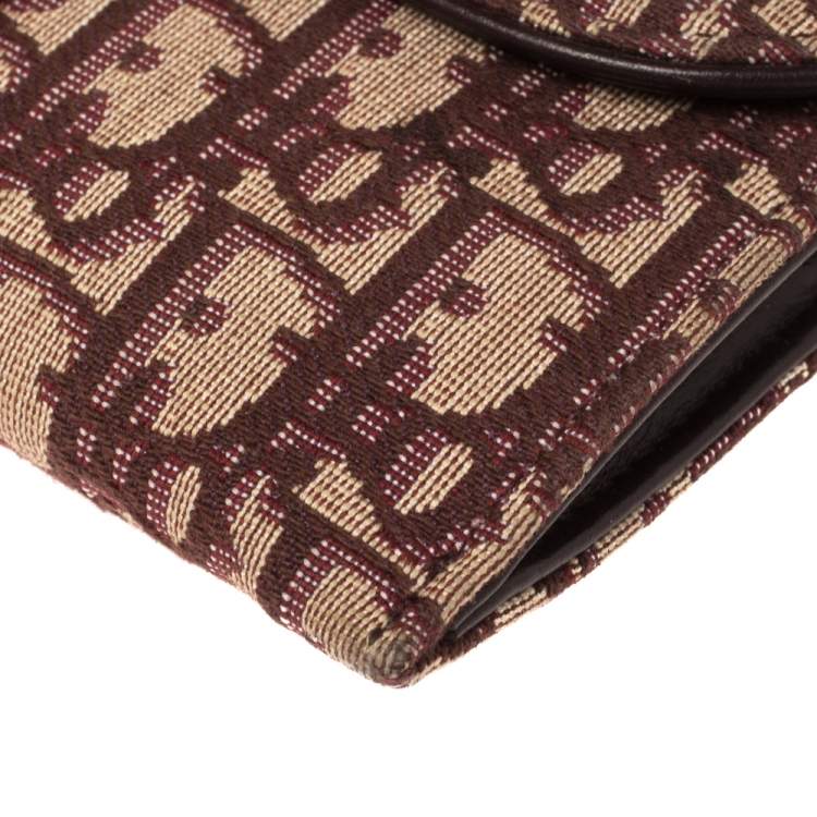 Pre Owned Dior Burgundy Oblique Canvas and Leather Saddle Wallet On Chain
