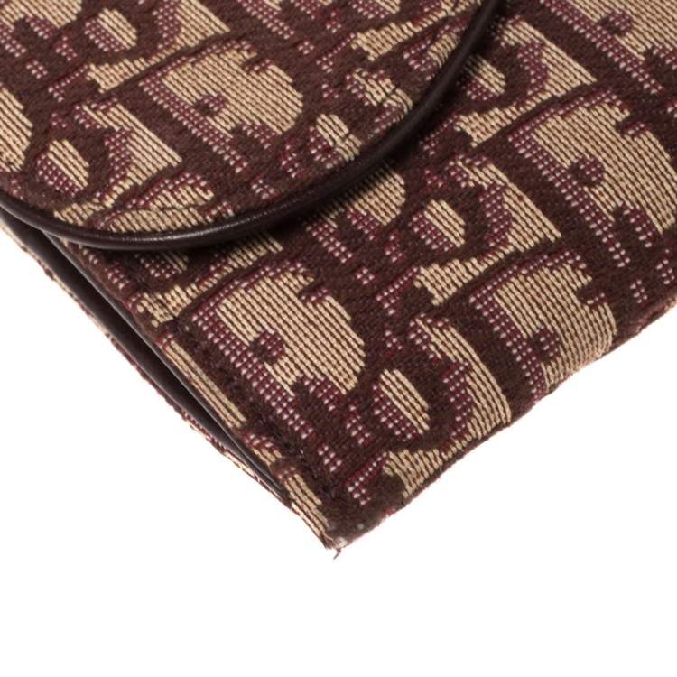 Pre Owned Dior Burgundy Oblique Canvas and Leather Saddle Wallet On Chain