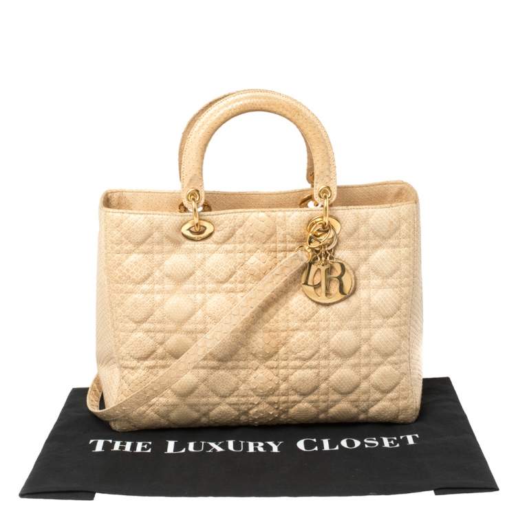 Pre Owned Dior Beige Python Large Limited Edition Lady Dior Tote