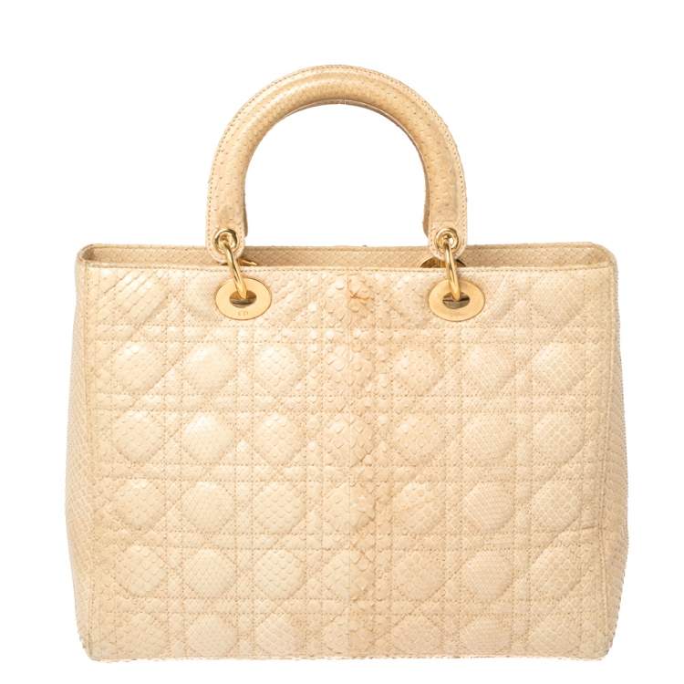 Pre Owned Dior Beige Python Large Limited Edition Lady Dior Tote