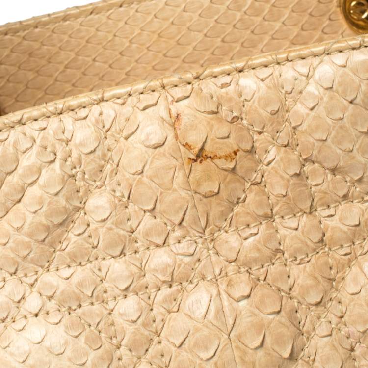 Pre Owned Dior Beige Python Large Limited Edition Lady Dior Tote