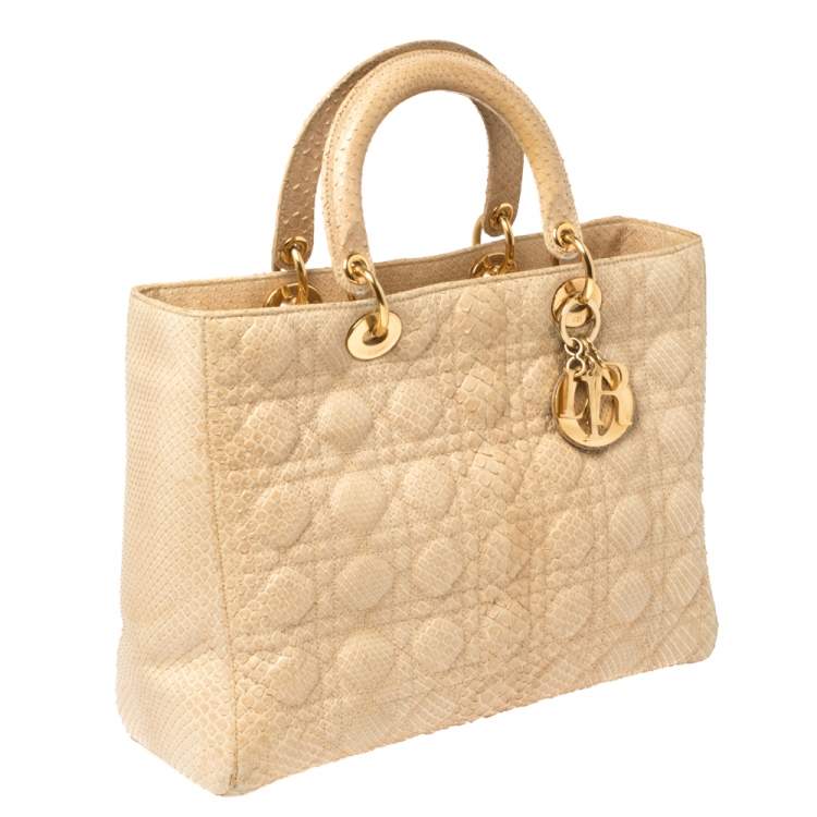 Pre Owned Dior Beige Python Large Limited Edition Lady Dior Tote