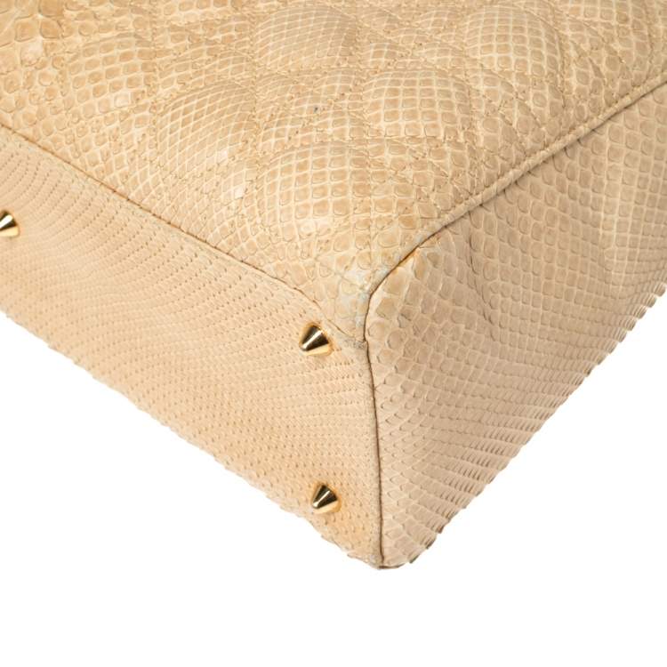 Pre Owned Dior Beige Python Large Limited Edition Lady Dior Tote