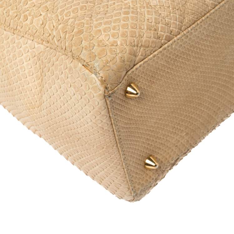 Pre Owned Dior Beige Python Large Limited Edition Lady Dior Tote