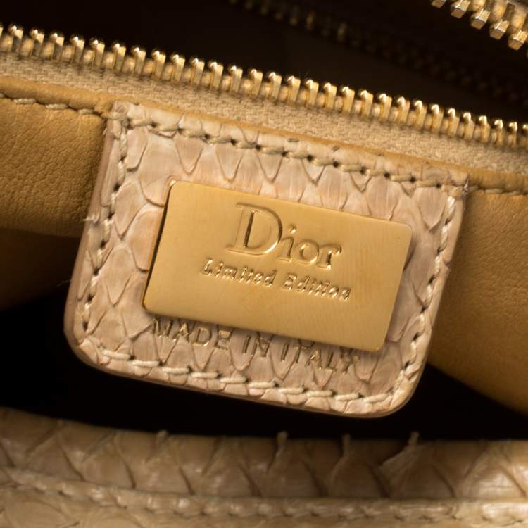Pre Owned Dior Beige Python Large Limited Edition Lady Dior Tote