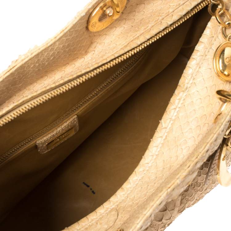 Pre Owned Dior Beige Python Large Limited Edition Lady Dior Tote